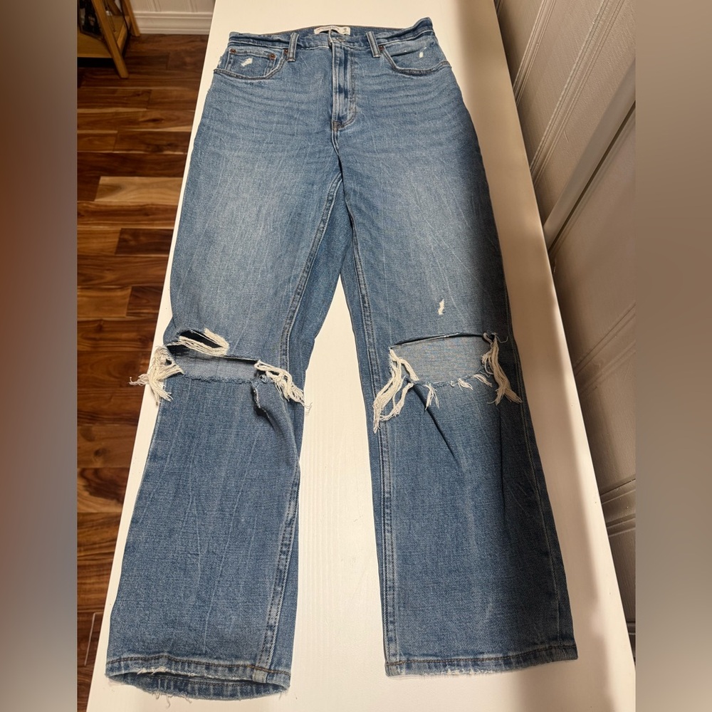 Abercrombie & Fitch Light Blue Ripped Straight Leg Jeans